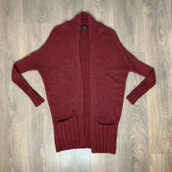 Talula Aritzia Lenox Cardigan Sweater Knit Heathered Cashmere Wool Burgundy XXS - Picture 3 of 14